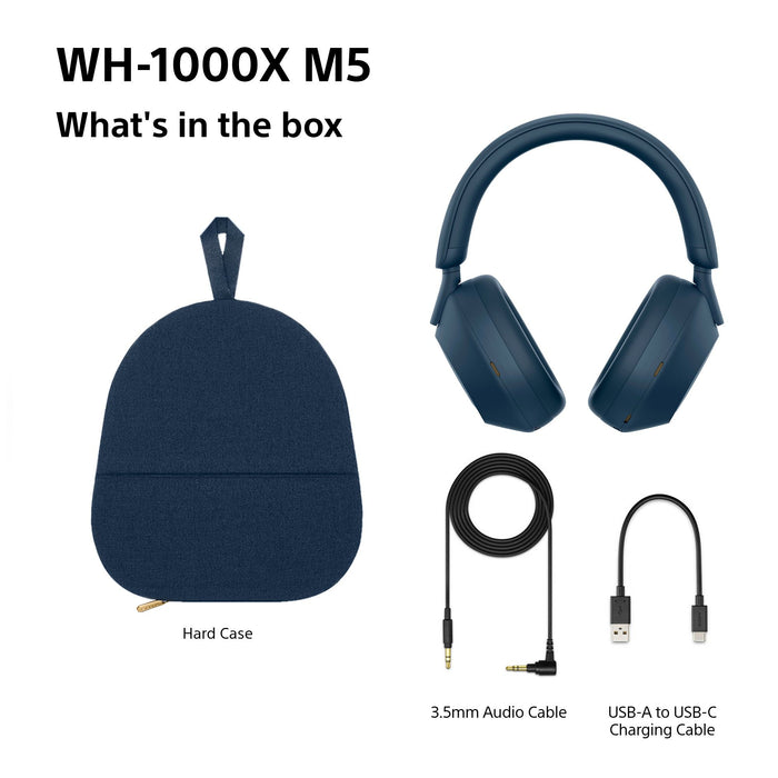 Sony WH-1000XM5 Bluetooth Wireless Over-Ear Headphones, BT 5.0, TWS, Noise Cancelling, Blue EU