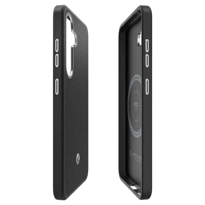 Spigen Enzo Aramid GP-FPS931PGABW Silicone Case with Built-in MagFit Ring for Samsung Galaxy S25 - Black - Cell phone