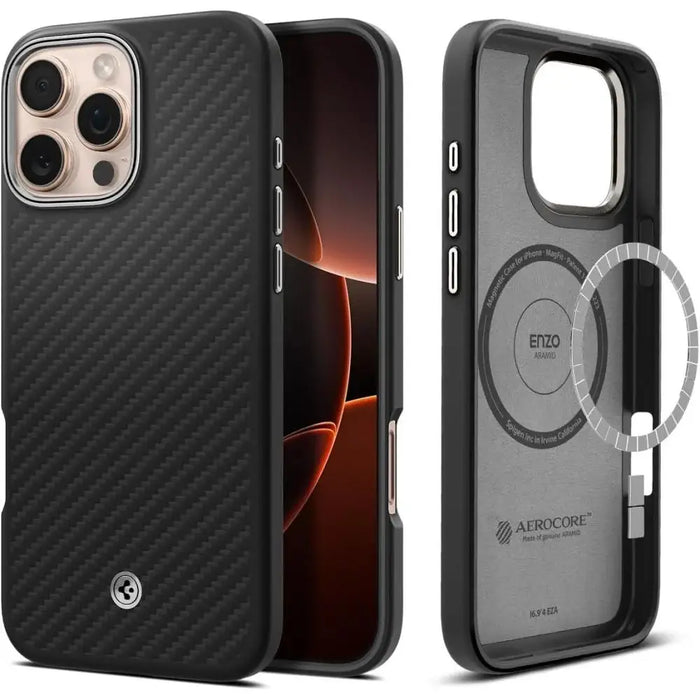 Spigen Enzo Aramid Mag Case with MagSafe for iPhone 16 Pro - Black and Silver - Cell phone cases and covers<<<HurtelXML