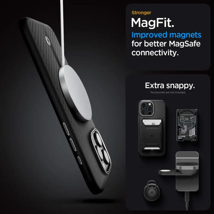Spigen Enzo Aramid Mag Case with MagSafe for iPhone 16 Pro - Black and Silver - Cell phone cases and covers<<<HurtelXML