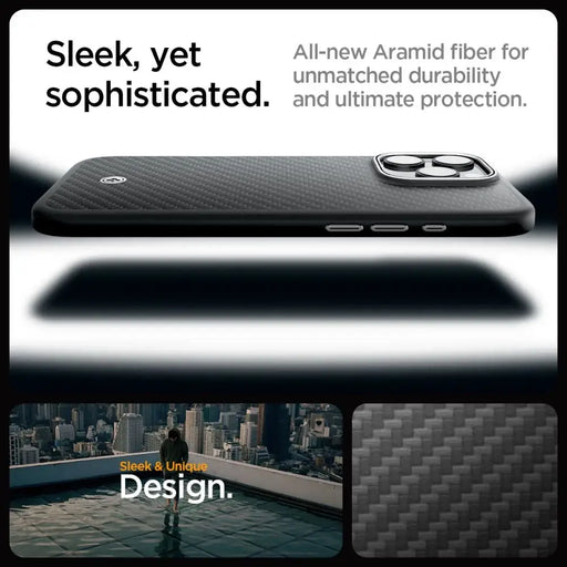 Spigen Enzo Aramid Mag Case with MagSafe for iPhone 16 Pro Max - Black and Silver - Cell phone cases