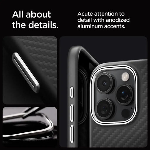 Spigen Enzo Aramid Mag Case with MagSafe for iPhone 16 Pro Max - Black and Silver - Cell phone cases