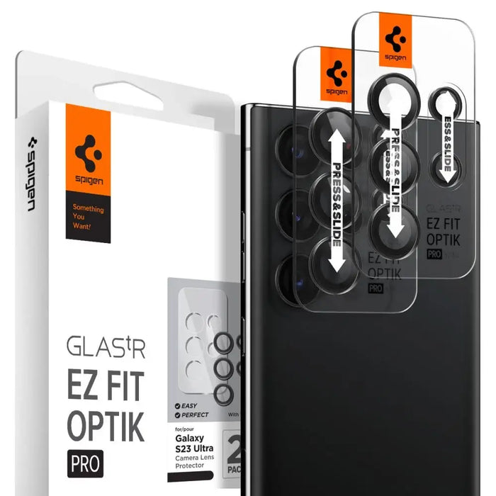 Spigen Glas.tR EZ Fit Optik Camera Protector for Samsung Galaxy S23 Ultra - Black 2 pcs. - Cell phone tempered