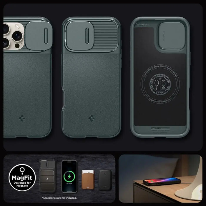 Spigen Optik Armor Mag Case with MagSafe for iPhone 16 Pro Max - Green - Cell phone cases and covers<<<HurtelXML