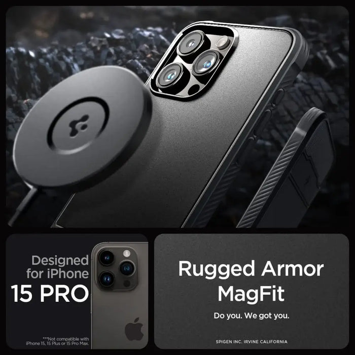 Spigen Rugged Armor Mag Case with MagSafe for iPhone 15 Pro - Matte Black - Cell phone cases and covers<<<HurtelXML