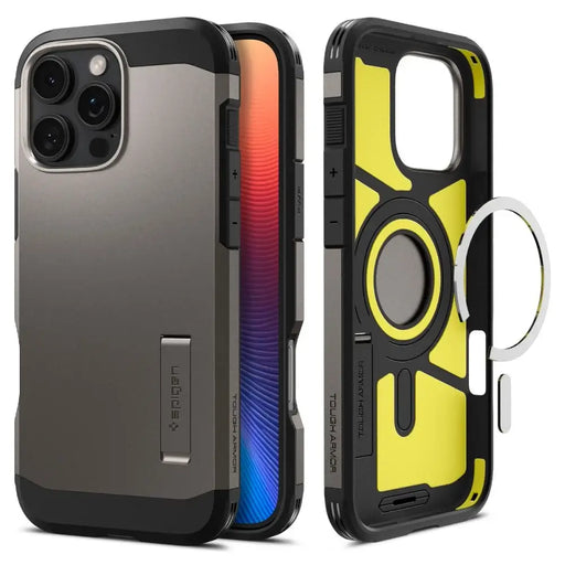Spigen Tough Armor MagSafe case with stand for iPhone 16 Pro - gunmetal - Cell phone cases and covers<<<HurtelXML