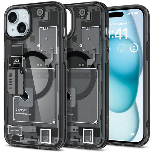 Spigen Ultra Hybrid Mag Case with MagSafe for iPhone 15 Plus - Dark Gray (Zero One Pattern) - Cell phone cases