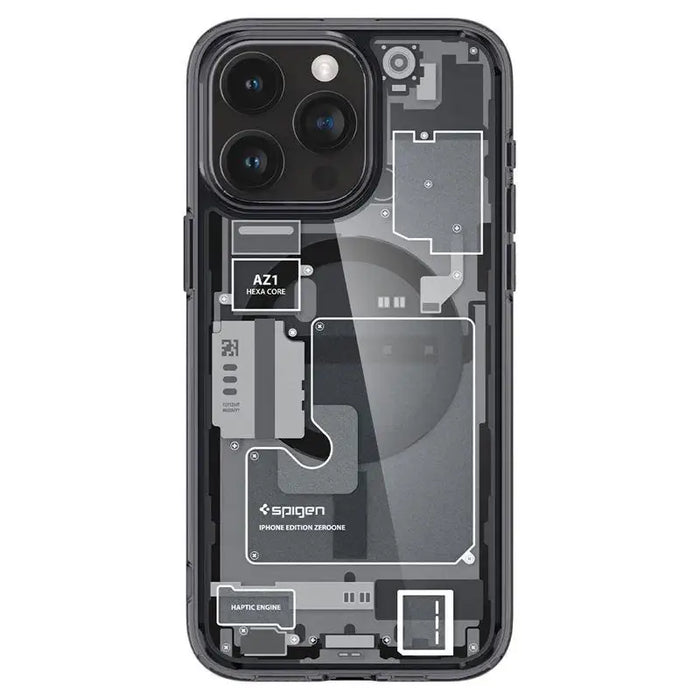 Spigen Ultra Hybrid Mag Case with MagSafe for iPhone 15 Pro Max - Dark Gray (Zero One Pattern) - Cell phone cases