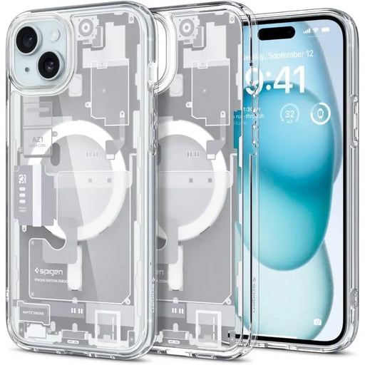 Spigen Ultra Hybrid Mag Case with MagSafe for iPhone 15 - White (Zero One Pattern) - Cell phone cases