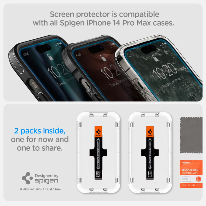 Spigen Glas.tR EZ Fit Tempered Glass for iPhone 14 Pro Max - 2 pcs.