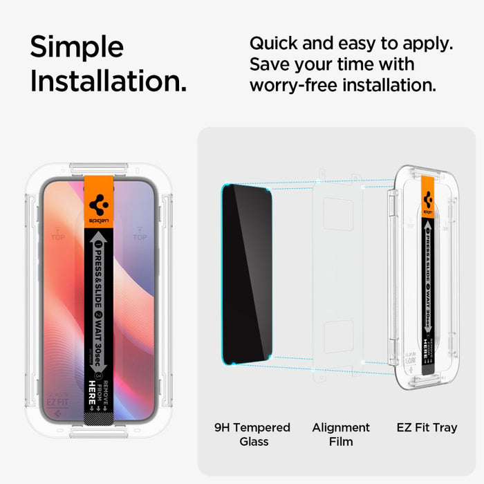 Spigen Glas.tR EzFit Privacy Tempered Glass for iPhone 15/16 with Adapter (2 pcs.)