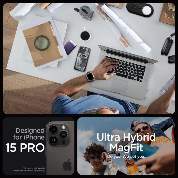 Spigen Ultra Hybrid Mag Case with MagSafe for iPhone 15 Pro - Dark Gray (Zero One Pattern)