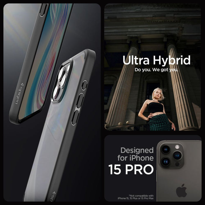 Spigen Ultra Hybrid iPhone 15 Pro Case - Clear Black