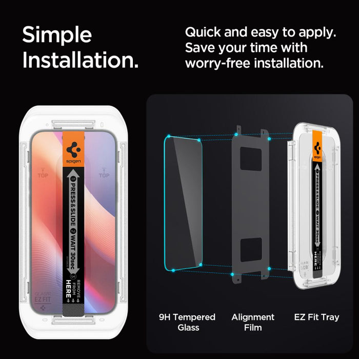 Spigen Glas.tR EZ Fit Tempered Glass for iPhone 16 Pro / 17 / 17 Pro - 2 pcs.