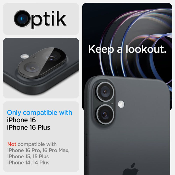 Spigen Optik GLAS.TR Camera Protector 2-PACK for iPhone 16 / 16 PLUS - Black