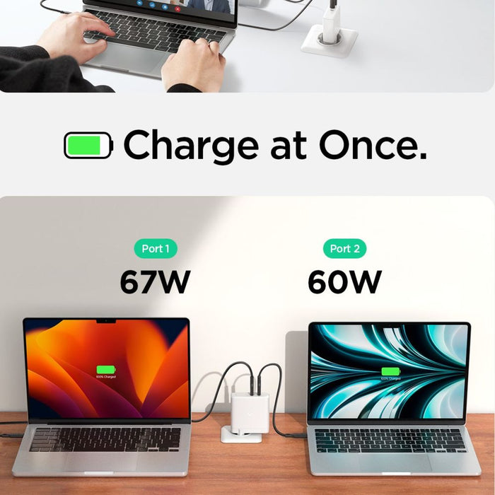 Spigen ArcStation Pro Charger + USB-C 140-W Cable - White