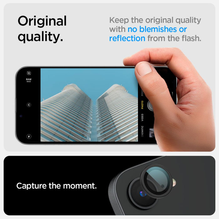 Spigen Optik Pro GLAS.TR "Ez Fit" Camera Cover 2-pack for iPhone 16e / 17e - Black