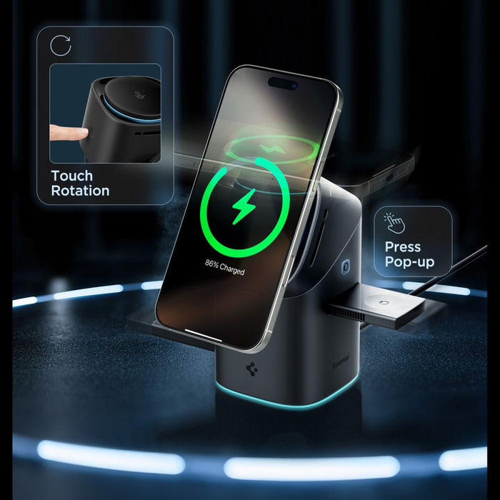 Spigen Essential EF223MS 3-in-1 QI2 Wireless Charger - Black