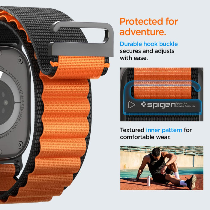 Spigen WBF1 Strap for Apple Watch 44 / 45 / 46 / 49 mm - Black and Orange