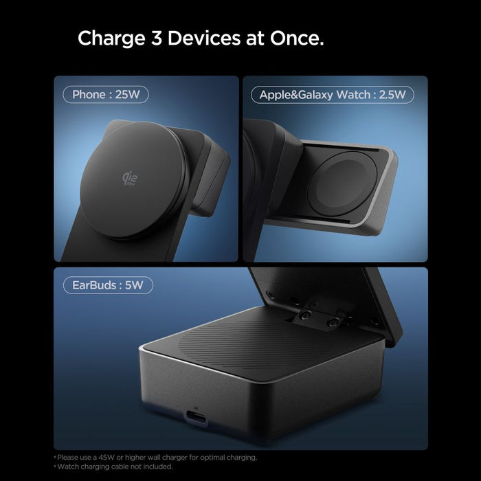 Spigen Essential Qi2.2 25W 3in1 MagSafe Magnetic Wireless Charger - Black