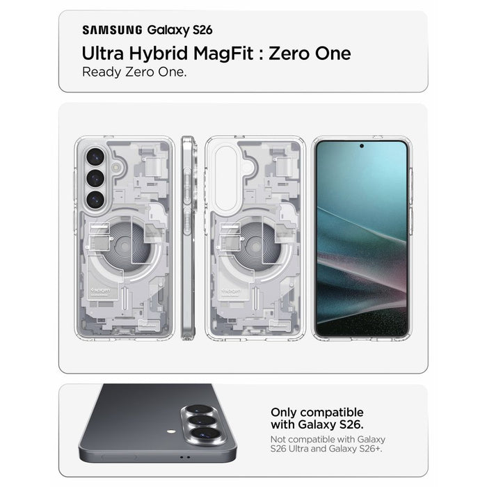 Spigen Ultra Hybrid Mag MagSafe Case for Samsung Galaxy S26 Zero One - Clear and White