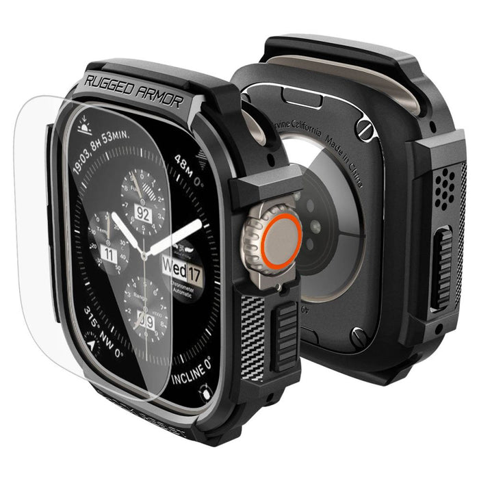 Spigen Rugged Armor Case + 9H Tempered Glass for Apple Watch Ultra 49mm - Matte Black