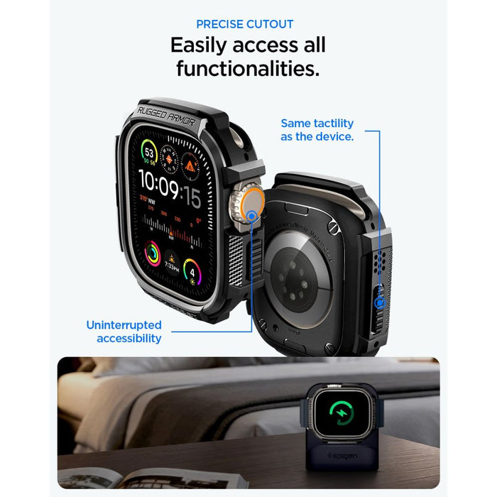 Spigen Rugged Armor Case + 9H Tempered Glass for Apple Watch Ultra 49mm - Matte Black