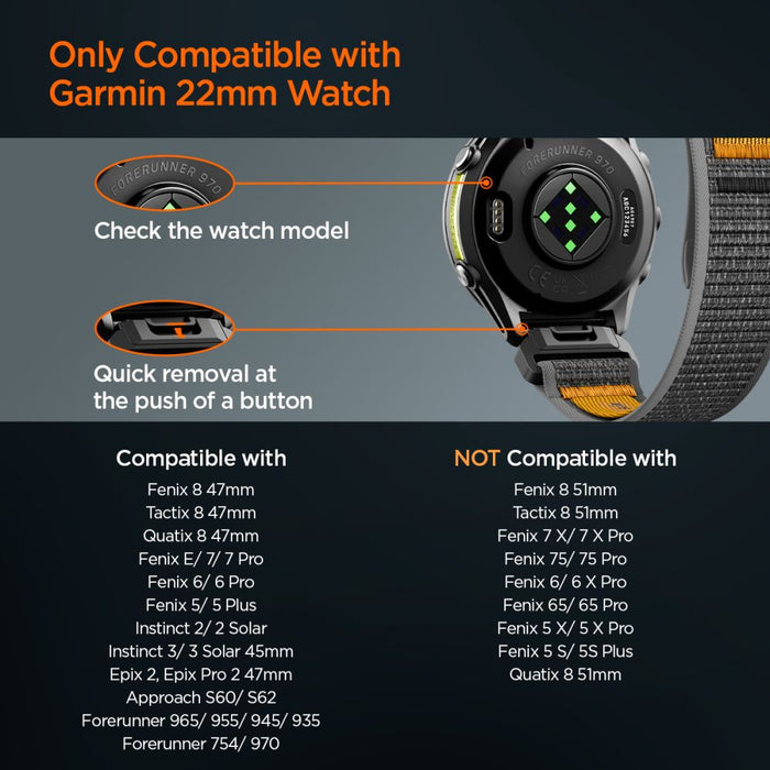 Spigen Athlex Air Strap for Garmin QuickFit 22mm - Black and Orange