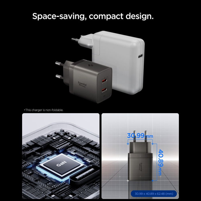Spigen Essential EE472EU-GAN 2-Port 47W Wall Charger - Dark Gray