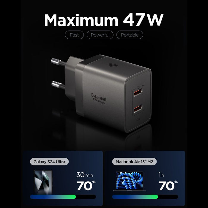 Spigen Essential EE472EU-GAN 2-Port 47W Wall Charger - Dark Gray