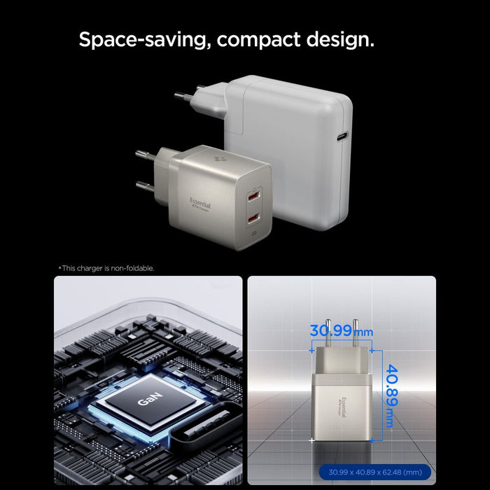 Spigen Essential EE472EU-GAN 2-Port 47W Wall Charger - Titanium