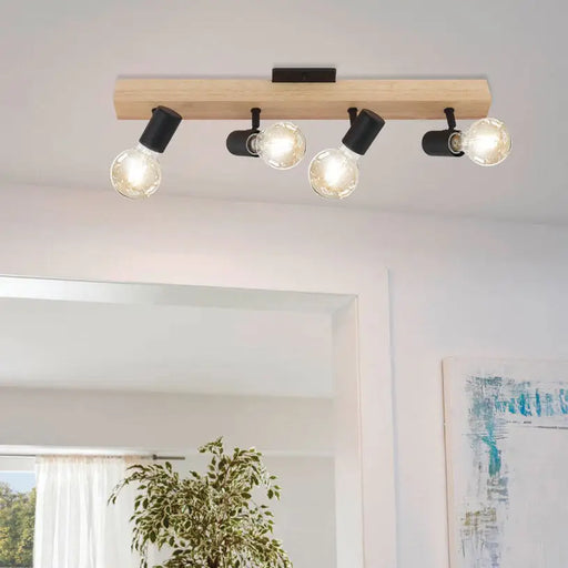 SPOT E27 QUAD OAK/BLACK EGLO TOWNSHEND 3 - Спотове<<<Вътрешно осветление<<<Мебели и