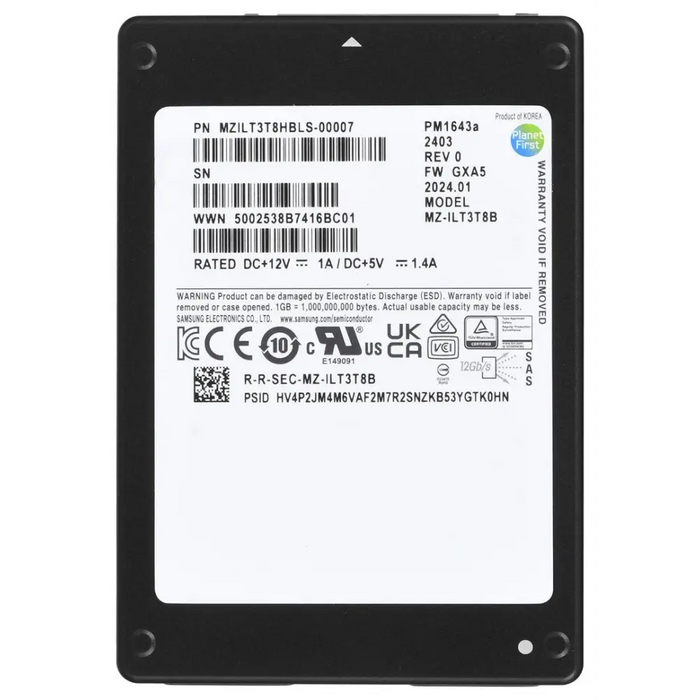 SSD Samsung PM1643a 3.84TB 2.5’’ SAS 12Gb/s MZILT3T8HBLS-00007 (DWPD 1) - Enterprise SSDs dedicatedDET-SSD<<<Enterprise