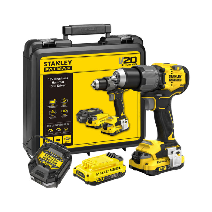 CORDLESS BRUSHLESS IMPACT DRILL STANLEY SFMCD726D2K-QW 18 V, 80.00 nm, NUMBER OF BATTERIES 2, 2.00 Ah, CASE