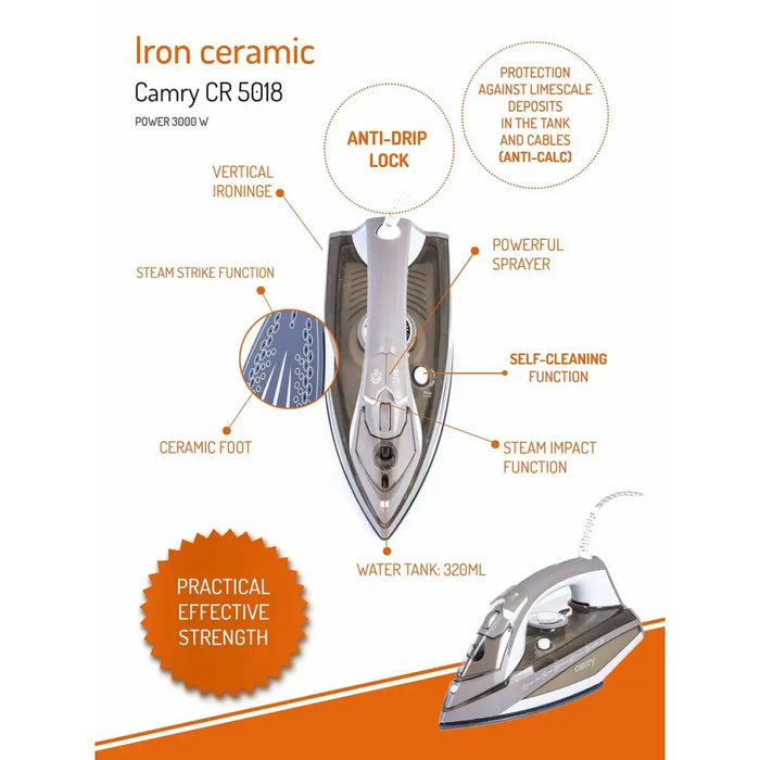 Steam Iron Camry CR 5018 3000 W - Почистване Прахосмукачки И Гладене<<<Дом Градина<<<BigBuy&&&Сушилни ютии и
