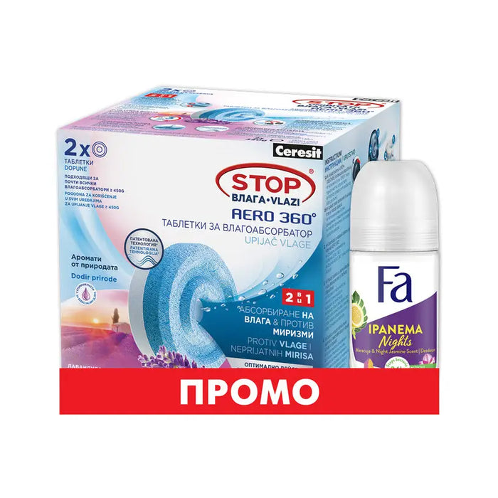 STOP MOISTURE TABLETS LAVENDER 2X450 G + GIFT FA ROLL-ON CERESIT LAVENDER 2X450G + FA ROLL-ON 2 PCS - Kонсумативи за