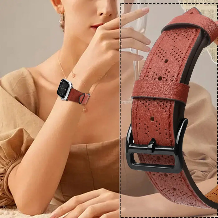 Strap Leather for Apple Watch 38 / 40 / 41 mm band bracelet - red - Smartwatch straps and cases<<<HurtelXML