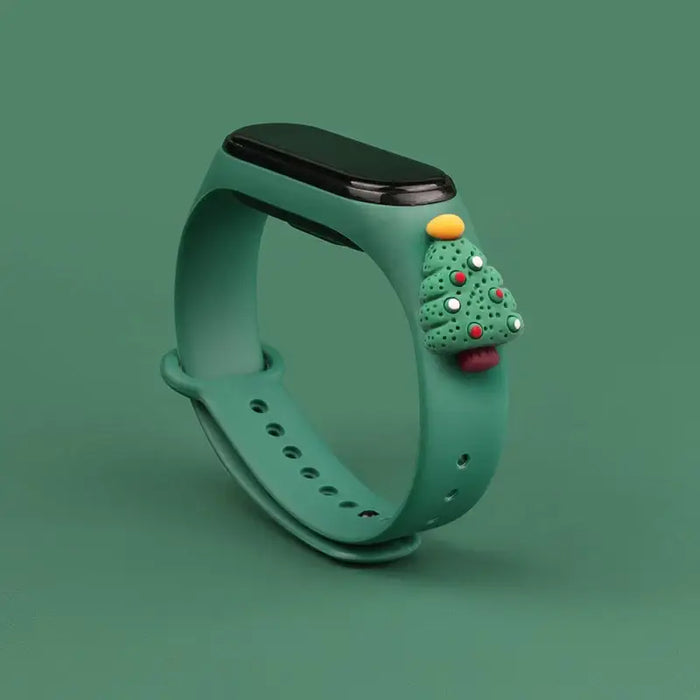 Strap Xmas for Xiaomi Mi Band 3 / 4 Christmas Silicone Strap Bracelet with Christmas Tree - Dark Green - Smartwatch