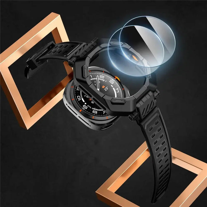 Supcase Unicorn Beetle Pro & Tempered Glass 2-PACK Case for Samsung Galaxy Watch Ultra (47MM) - Black - Cell phone