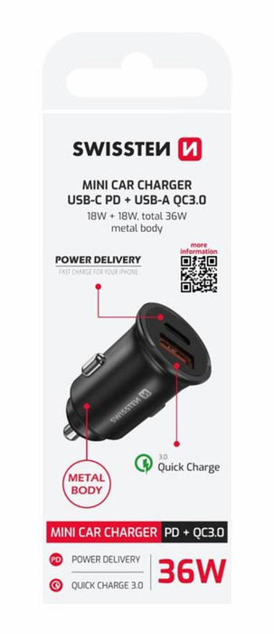 CAR CHARGER 36W BLACK SWISSTEN