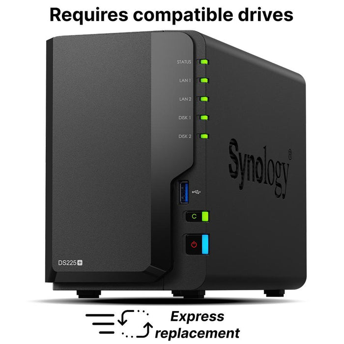 Network storage Synology DS225+, for 2 disks, Intel Celeron J4125, 2GB DDR4 SODIMM