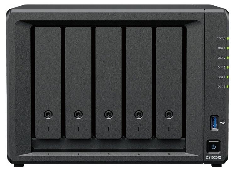 Network storage Synology NAS DS1525+, for 5 drives, AMD Ryzen V1500B, 8GB DDR4 SODIMM