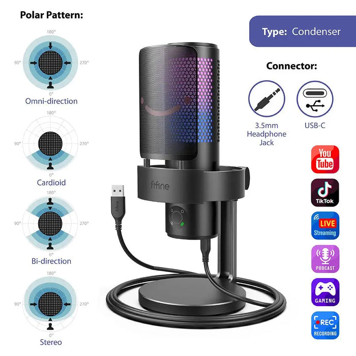 Table Microphone FIFINE A9 RGB 4 Polar Patterns- Black - Микрофони<<<Компютърна периферия<<<ValiAPI