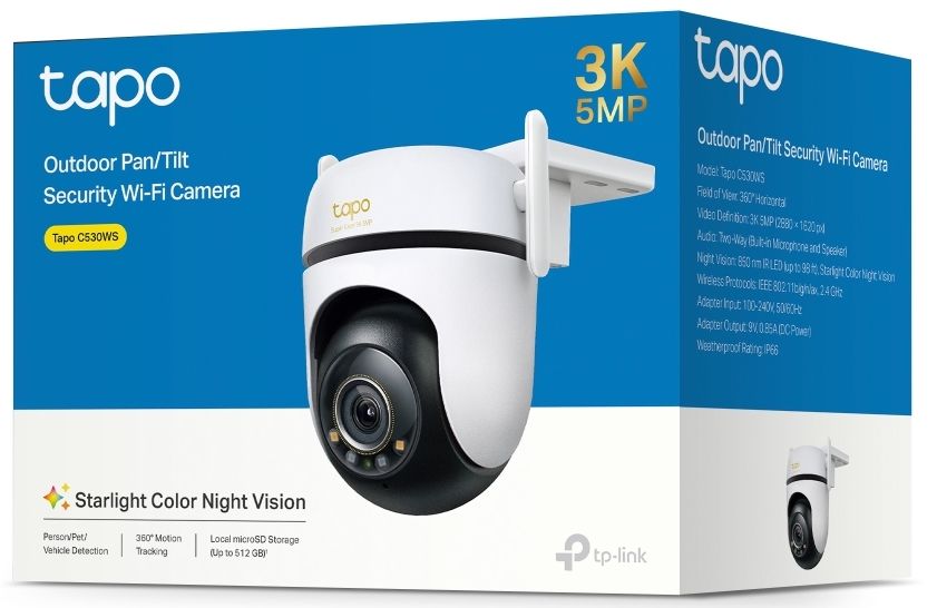 TP-Link Camera Tapo C530WS Wi-Fi Outdoor Pan/Tilt Security 3K 5MP, Night Vision, White EU