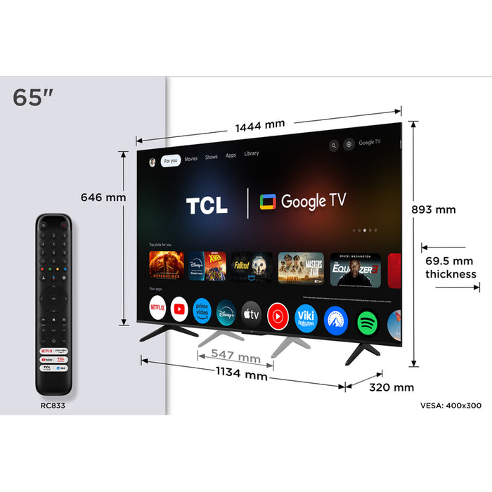 TV TCL 65QLED780K 4K Ultra HD QLED SMART TV, GOOGLE TV, 65.0 ", 164.0 cm