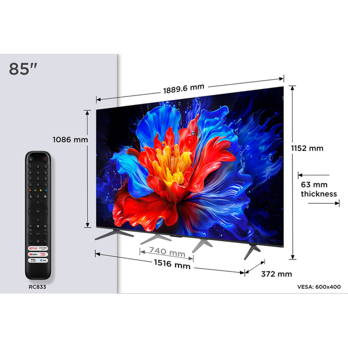 TV TCL 85QLED810K 4K Ultra HD QLED SMART TV, GOOGLE TV, 85.0 ", 215.0 cm