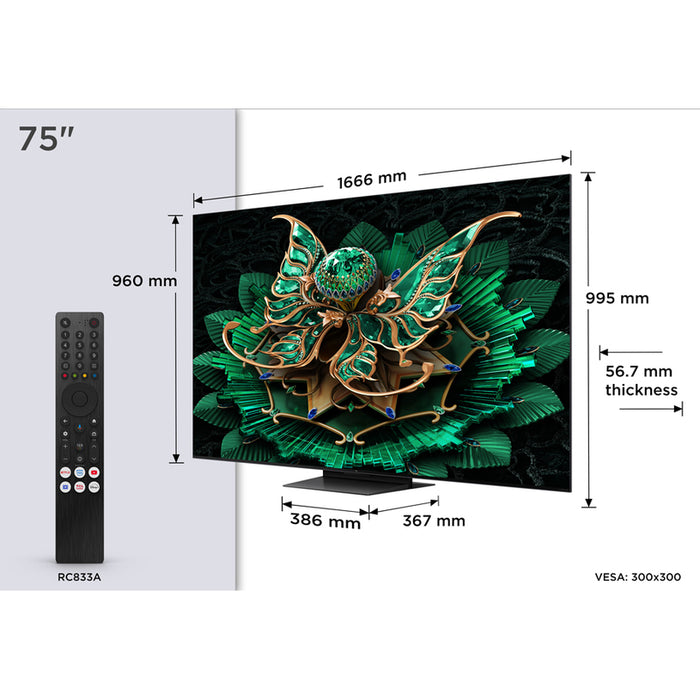 TV TCL 75C71K 4K Ultra HD QD-Mini LED SMART TV, GOOGLE TV, 75.0 ", 189.0 cm