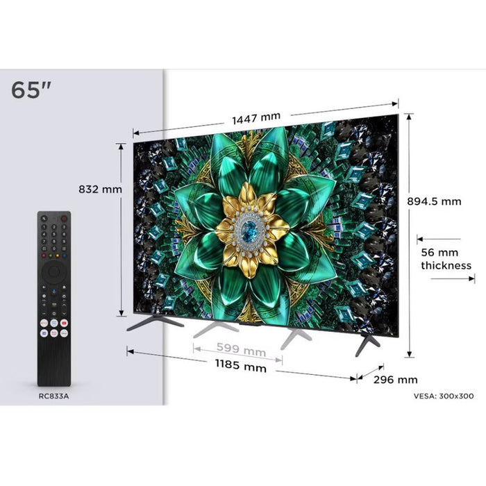 TV TCL 65Q6C, 65"(164 cm), QD-Mini LED, 4K Ultra HD, Smart TV, Google TV