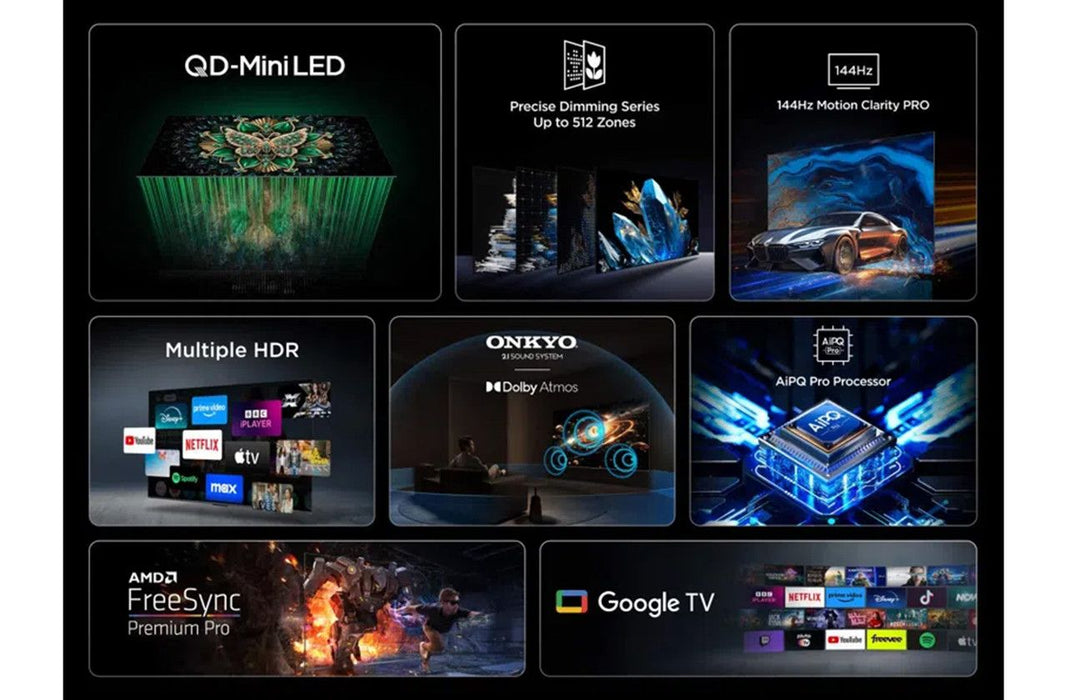 TV TCL 50C6K, 50" QD-MiniLED, 4K Ultra HD, ONKYO 2.1 Hi-Fi System