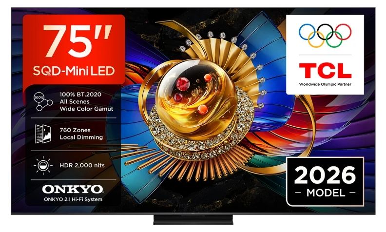 TV TCL 75Q7D, 75"(189 cm), SQD-Mini LED, 4K Ultra HD, Smart TV, Google TV